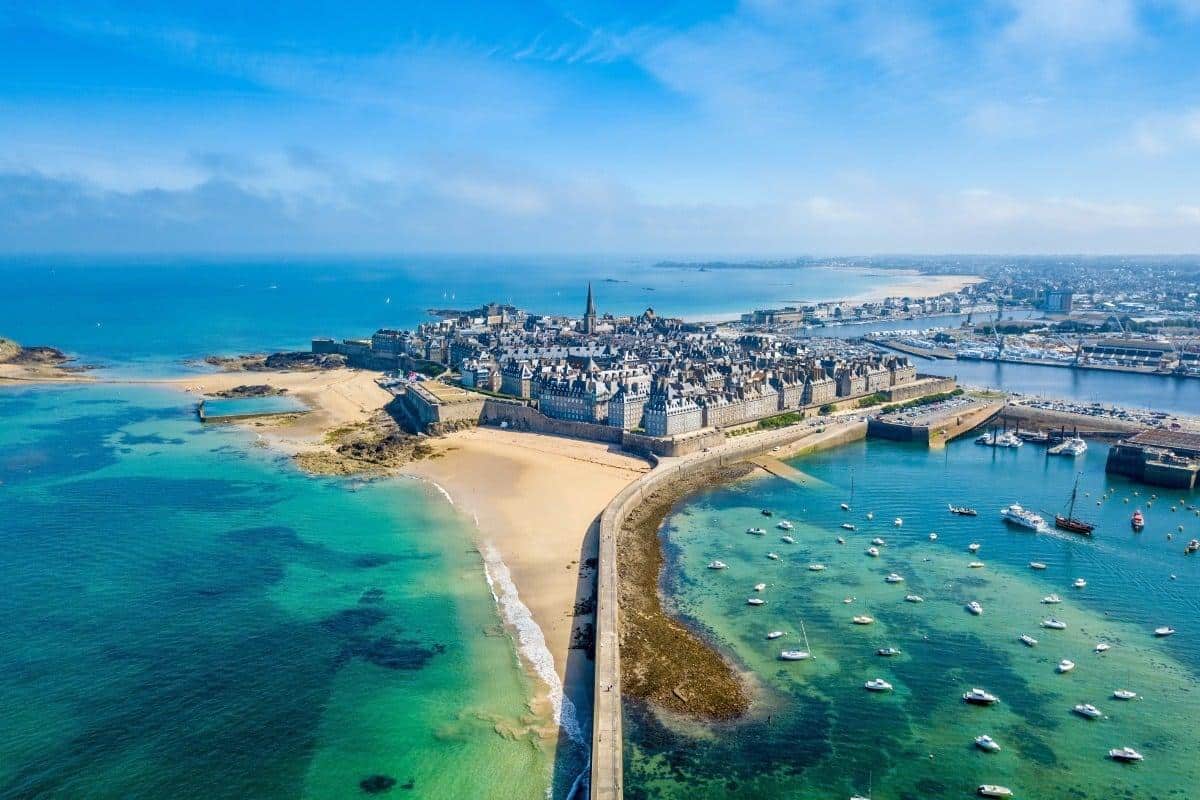 An aerial view of the walled town of Saint-Malo in Brittany